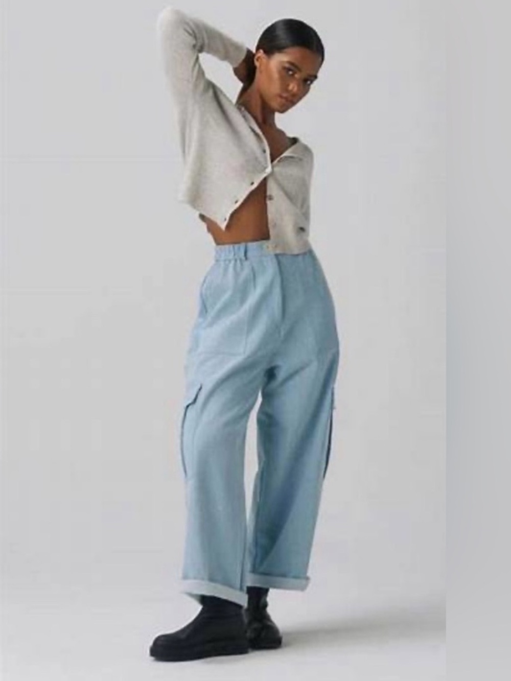 Boheme Light Blue Wide-Leg Cargo Pants